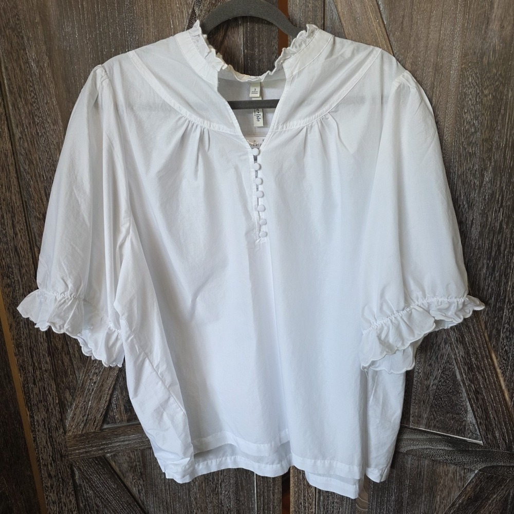 Belle Isle by Torrid Shirt Women's Size 3 White Ruffles Short Puff Sleeve Crisp
